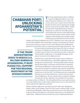 CHABAHAR PORT: Wake of Improved Conditions in the Country