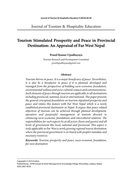 Tourism Stimulated Prosperity and Peace in Provincial Destination: an Appraisal of Far West Nepal
