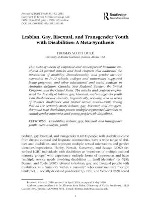 Lesbian, Gay, Bisexual, and Transgender Youth with Disabilities: a Meta-Synthesis