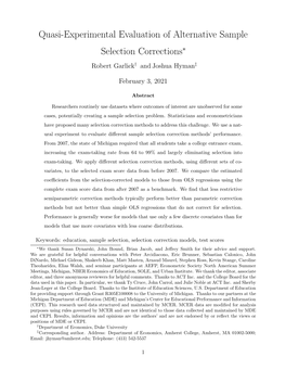 Quasi-Experimental Evaluation of Alternative Sample Selection Corrections∗