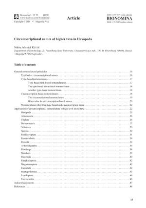 Circumscriptional Names of Higher Taxa in Hexapoda