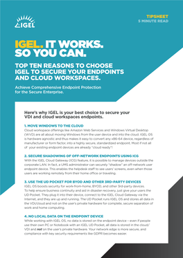 Igel. It Works. So You Can. Top Ten Reasons to Choose Igel to Secure Your Endpoints and Cloud Workspaces