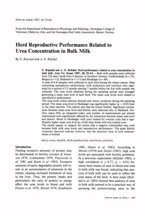 Herd Reproductive Performance Related to Urea Concentration in Bulk Milk