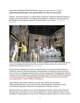Interview Mit Dirigent Eberhard Kloke (Allgemeine Zeitung, Münster, 27.3.2021) Opernbearbeitungen Wie Geschaffen Für Die Corona-Zeit