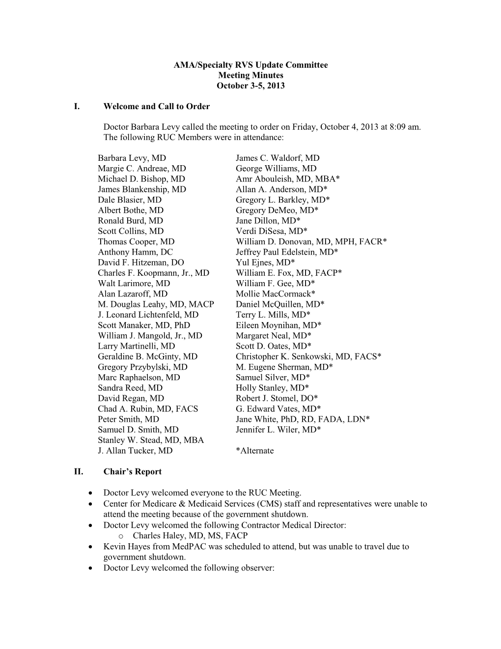 AMA/Specialty RVS Update Committee Meeting Minutes October 3-5, 2013