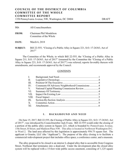 COUNCIL of the DISTRICT of COLUMBIA COMMITTEE of the WHOLE NOTICE of PUBLIC HEARING 1350 Pennsylvania Avenue, NW, Washington, DC 20004