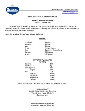 Delicioussm GOLDEN BROWN SUGAR Product Information Sheet