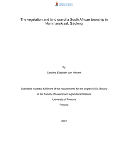 The Vegetation and Land Use of a South African Township in Hammanskraal, Gauteng