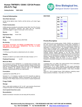 Human TNFRSF4 / OX40 / CD134 Protein (His & Fc Tag)