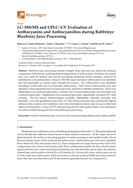 LC–MS/MS and UPLC–UV Evaluation of Anthocyanins and Anthocyanidins During Rabbiteye Blueberry Juice Processing