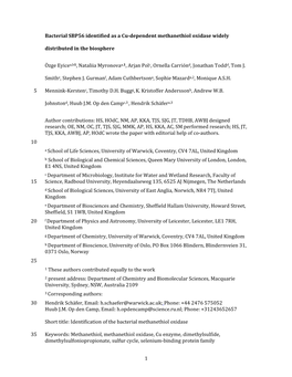 1 Bacterial SBP56 Identified As a Cu-Dependent Methanethiol Oxidase Widely Distributed in the Biosphere Özge Eyicea,B1, Natalii