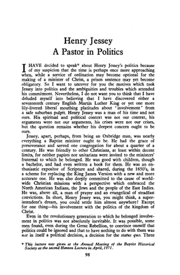Henry J Essey a Pastor in Politics