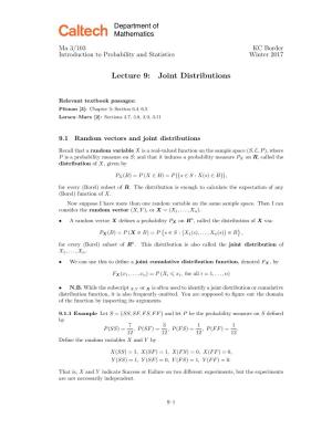 Lecture 9: Joint Distributions