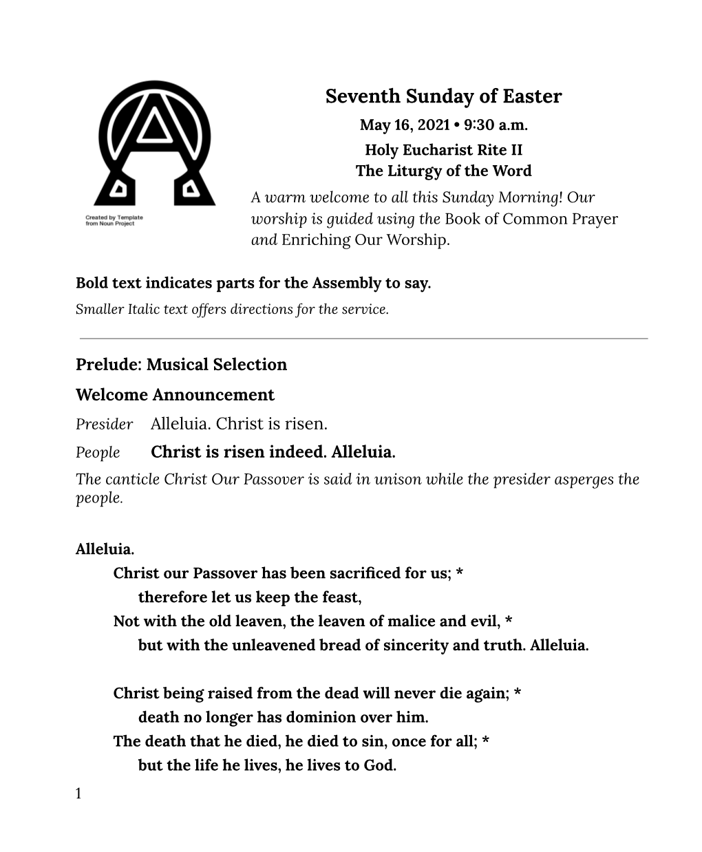 05 16 21 Downloadable Bulletin Seventh Easter Sunday