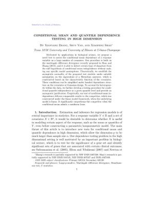 Conditional Mean and Quantile Dependence Testing in High Dimension