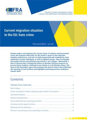 Current Migration Situation in the EU: Hate Crime November 2016