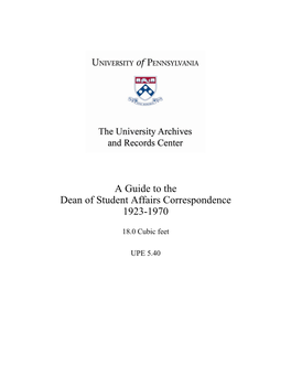 Guide, Dean of Student Affairs Correspondence (UPE 5.40)