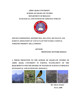 Addis Ababa University School of Graduate Studies Department of Biology Ecological and Systematic Zoology Stream