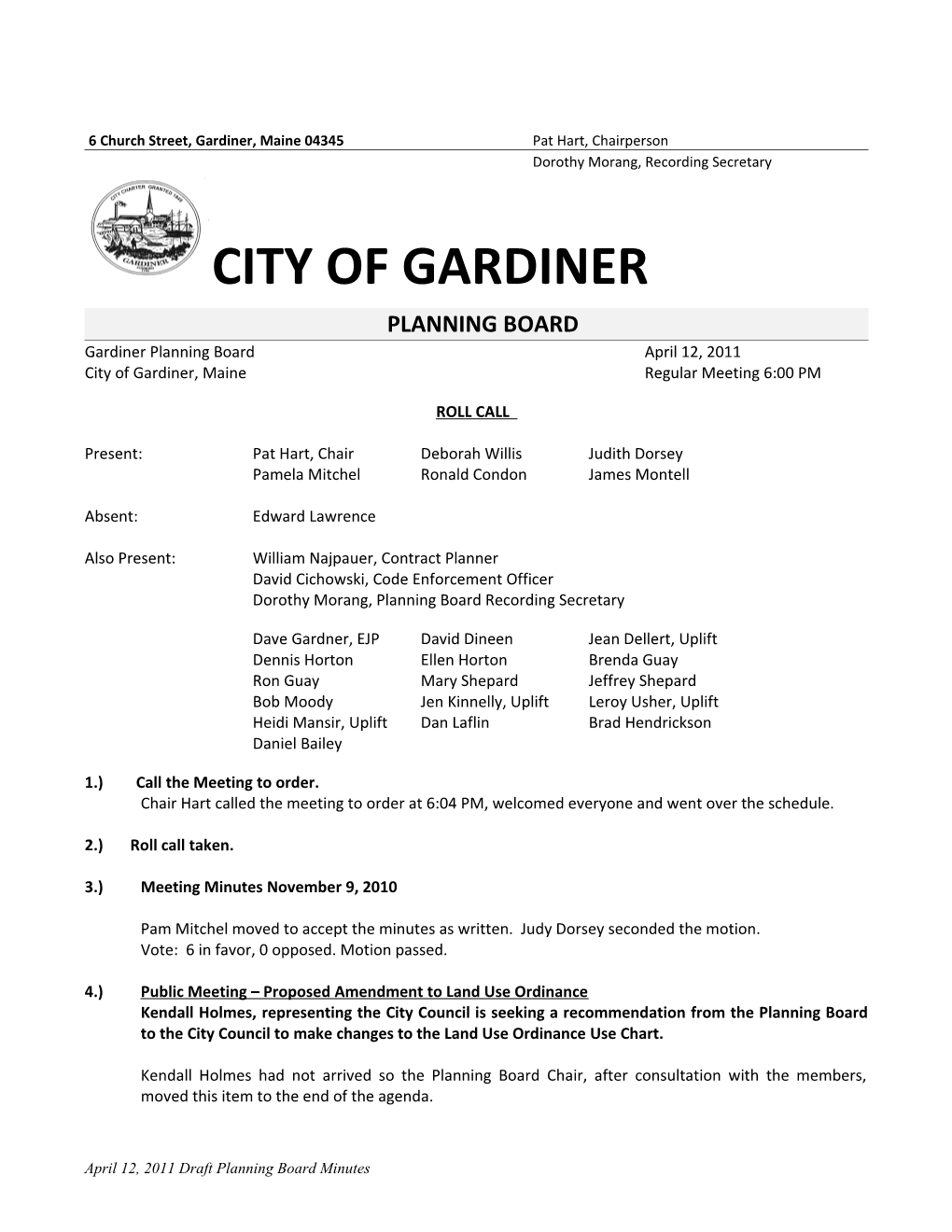 Gardiner Planning Board April 14, 1998