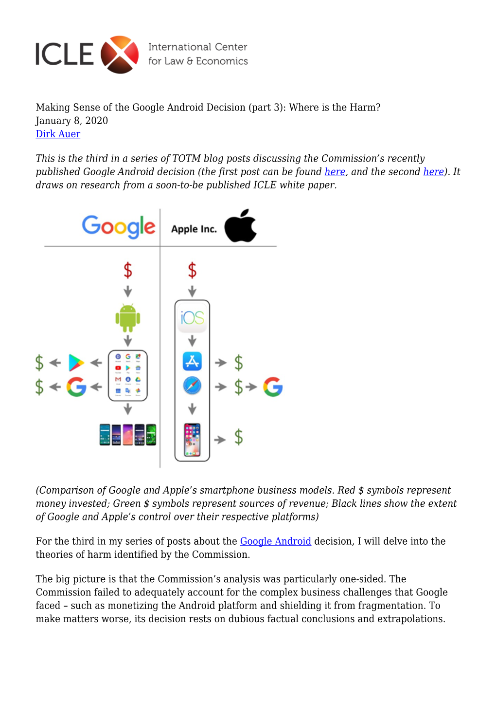 Making Sense of the Google Android Decision (Part 3): Where Is the Harm? January 8, 2020 Dirk Auer