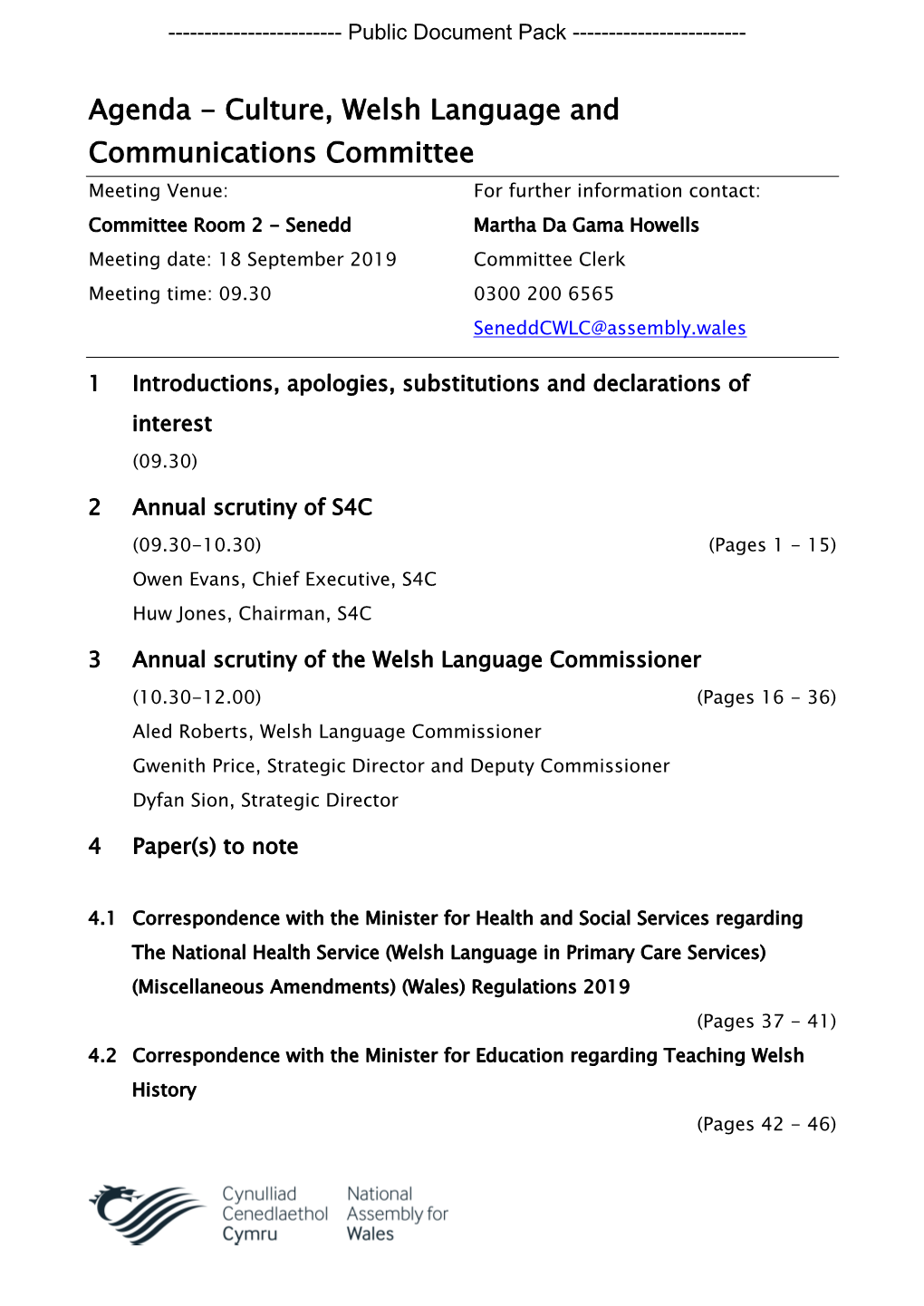 (Public Pack)Agenda Document for Culture, Welsh