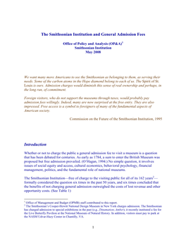 The Smithsonian Institution and General Admission Fees Introduction
