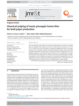 Chemical Pulping of Waste Pineapple Leaves Fiber for Kraft Paper Production