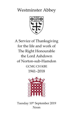Service of Thanksgiving for the Life of Paddy Ashdown