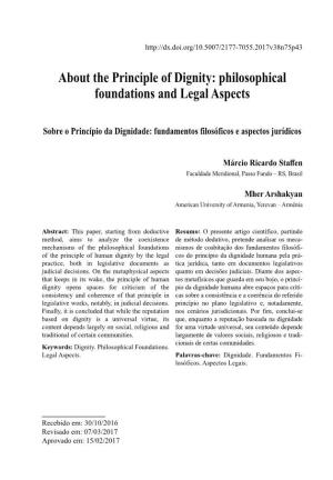 About the Principle of Dignity: Philosophical Foundations and Legal Aspects
