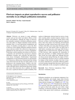Florivore Impacts on Plant Reproductive Success and Pollinator Mortality in an Obligate Pollination Mutualism