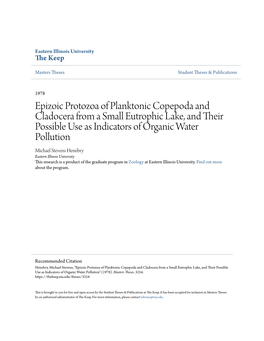 Epizoic Protozoa of Planktonic Copepoda and Cladocera from a Small Eutrophic Lake, and Their Possible Use As Indicators of Organ