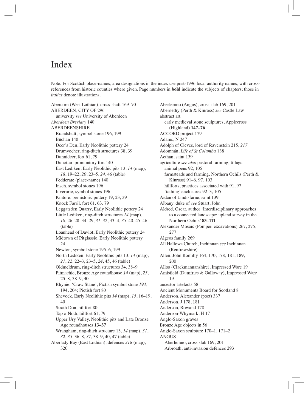 Note: for Scottish Place-Names, Area Designations in the Index Use Post-1996 Local Authority Names, with Cross- References from Historic Counties Where Given