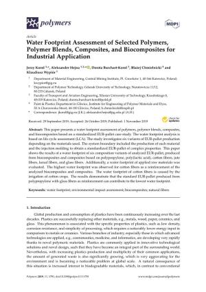 Water Footprint Assessment of Selected Polymers, Polymer Blends, Composites, and Biocomposites for Industrial Application