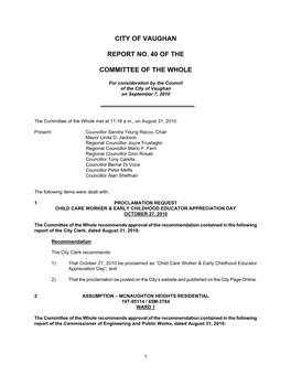 City of Vaughan Report No. 40 of the Committee of the Whole