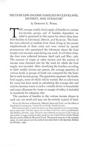 Diets of Low-Income Families in Cleveland, Detroit, and Syracuse^
