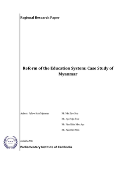 Reform of the Education System: Case Study of Myanmar