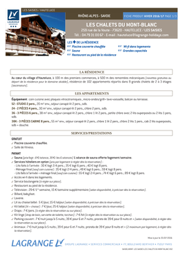 Saisielmont- Les Saisies Les Chalets Du Mont Blanc V02 Les Saisies / Hauteluce Rhône-Alpes - Savoie Fiche Produit Hiver 2016/17 Page 2/3