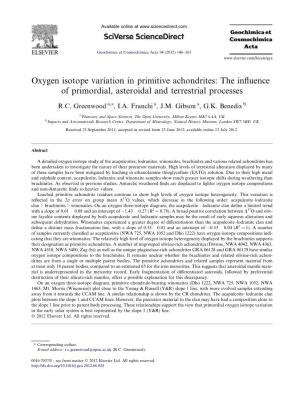 Oxygen Isotope Variation in Primitive Achondrites: the Inﬂuence of Primordial, Asteroidal and Terrestrial Processes