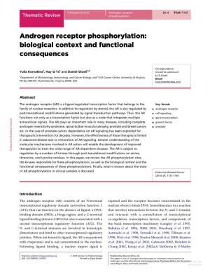 Androgen Receptor Phosphorylation: Biological Context and Functional Consequences