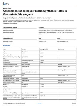 Assessment of De Novo Protein Synthesis Rates in Caenorhabditis Elegans
