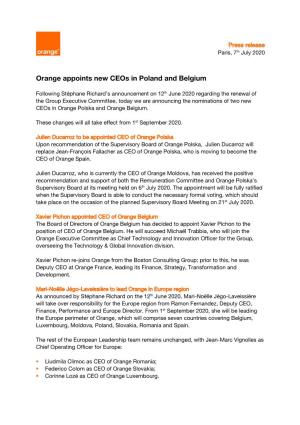 Orange Appoints New Ceos in Poland and Belgium