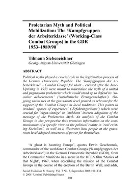 Proletarian Myth and Political Mobilization: the ‘Kampfgruppen Der Arbeiterklasse’ (Working-Class Combat Groups) in the GDR 1953–1989/90*