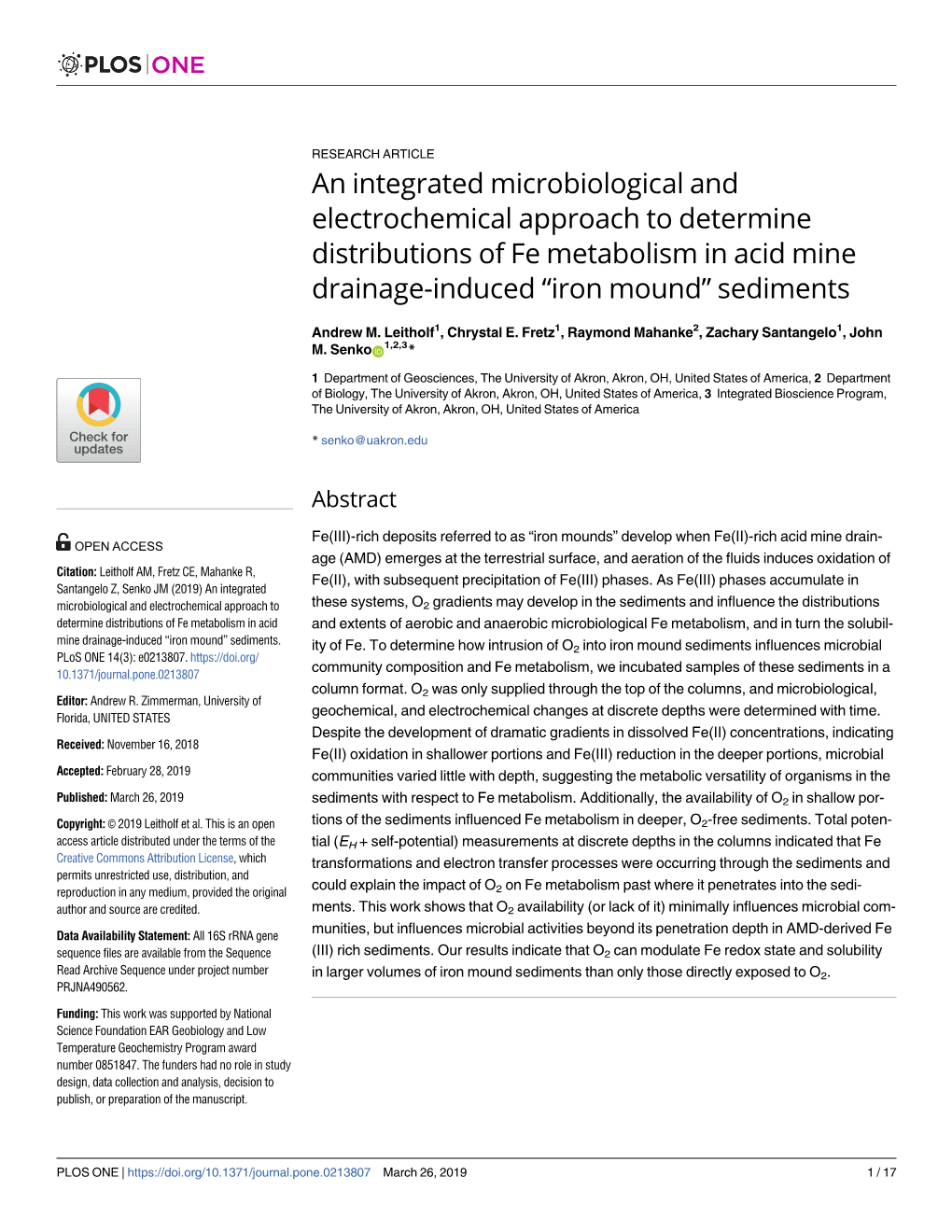 An Integrated Microbiological and Electrochemical Approach to Determine Distributions of Fe Metabolism in Acid Mine Drainage-Induced “Iron Mound” Sediments