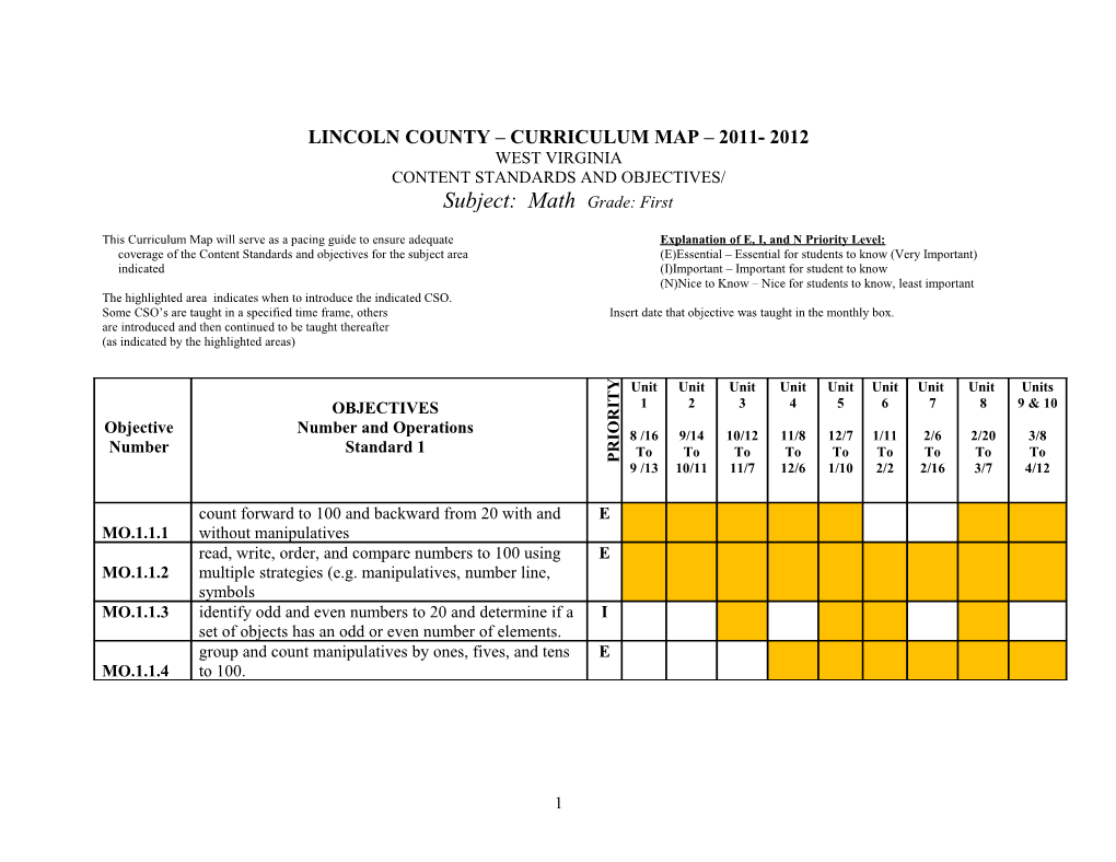 Hampshire County Curriculum Map 2004-2005