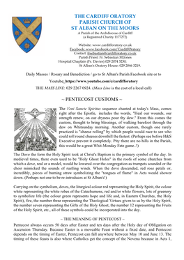 The Cardiff Oratory Parish Church of St Alban on the Moors ~ Pentecost Customs ~