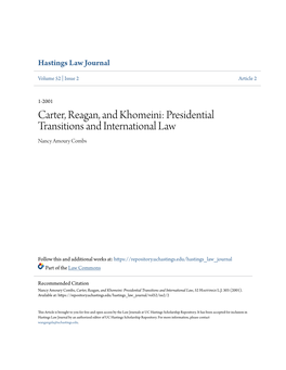 Carter, Reagan, and Khomeini: Presidential Transitions and International Law Nancy Amoury Combs