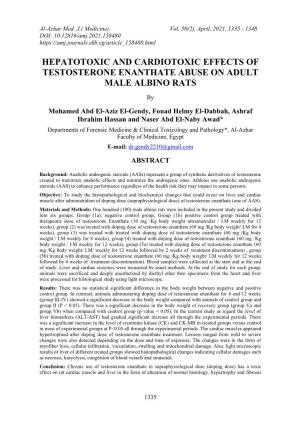 Hepatotoxic and Cardiotoxic Effects of Testosterone Enanthate Abuse on Adult Male Albino Rats