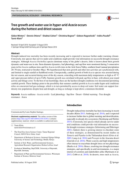 Tree Growth and Water-Use in Hyper-Arid Acacia Occurs During The