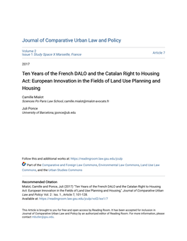 Ten Years of the French DALO and the Catalan Right to Housing Act: European Innovation in the Fields of Land Use Planning and Housing