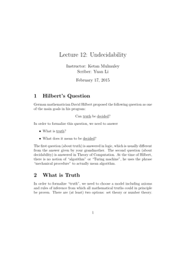 Lecture 12: Undecidability